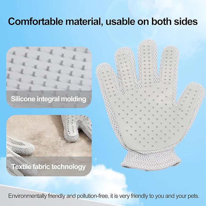 2-in-1 Spray Undercoat Brush & Fur Removal Gloves Combo Set - White - Dematting, Deshedding Grooming Tool with Water Spray Function for Dogs and Cats - Easy Fur Removal & Shed Control