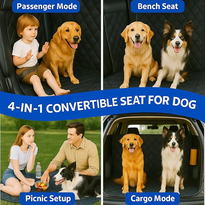 Dog Car Seat Cover for Back Seat, Hard Bottom Back Seat Extender for Dogs, Waterproof Dog Hammock for Car, Heavy Duty Dog Bed for Car, Car Dog Cover Back Seat, Non-Slip Pet Protector