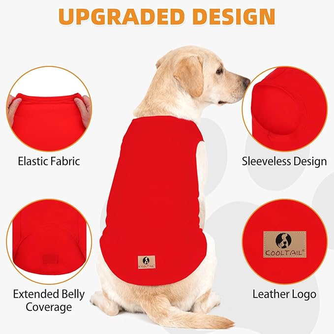 KOOLTAIL Dog Clothes for Large Dogs Girl Boy, 2 Pack Cotton Fall/Winter Warm Dog T Shirts Coats for Outdoor, UV & Insect Protection Anti-Hair Loss & Lightweight Pet Vest Tank Tops Apparel,Black&Red XL