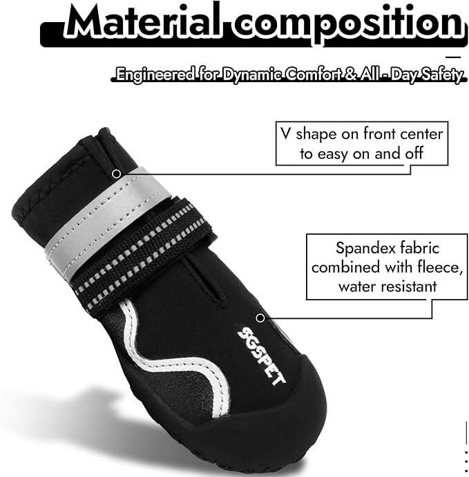 Dog Shoes, Waterproof Dog Boots & Paw Protectors with Anti-Slip Sole, 4pcs/Set Pet Dog Booties, Reflective Dog Shoes for Small Medium Large, Winter Snowy Summer Hot Pavement (Black, 1# (3XS))