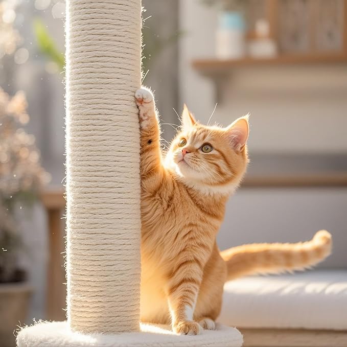 PowerKing Natural Sisal Replacement Scratching Post, 4 Pieces M8 Cat Scratch Post Refill Pole Parts for Refurbishment, White, Include Screws, White, 15.74''+11.88''+7.87''+3.93''