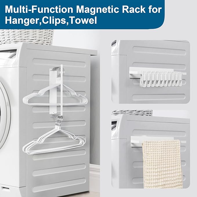 EASTTOWEST Magnetic Hanger Organizer Stacker,Clothes Hanger Storage Rack,Hanger Holder for Closet Laundry Room Washing Machine,White