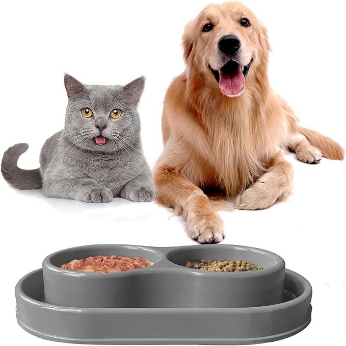 PetLike Ants Away Double Pet Feeding Bowls Dog Water and Food Bowls,6 cups/48oz Pet Feeder Bowls for Medium Large Dogs Cats (Grey, 15.5X9.5X2.75 INCH)
