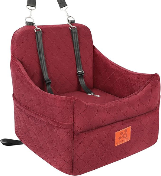 Dog Car Seat for Small/Medium Dogs, Dog Booster Car Seats with Thick Cushion for Dogs Under 35lbs, Detachable Washable Pet Carseat with Storage Pockets, 2 Safety Belts(Red)