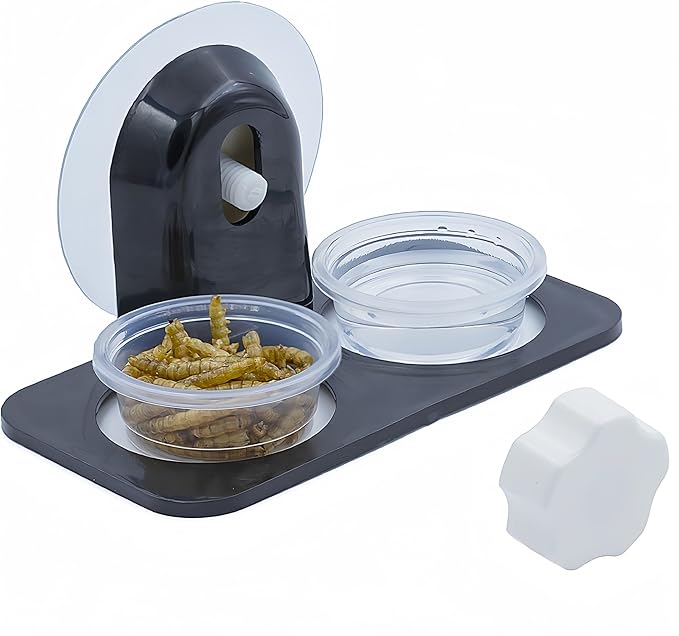 Crested Gecko Feeding Ledge [Non-Suction Cup], with 30 pcs 0.5oz Food Cups, Reptile Food Bowls and Water Dish for Lizard Or Other Small Pet Amphibian Feeder Ledge Accessories Supplies
