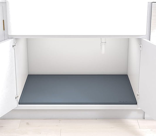 BASIN - Heavy Duty Under Sink Mat - The Original Silicone Under Sink Mats for Kitchen Waterproof - Under Sink Tray for Kitchen Waterproof - Under Sink Cover Cabinet Liner Gray 22x22