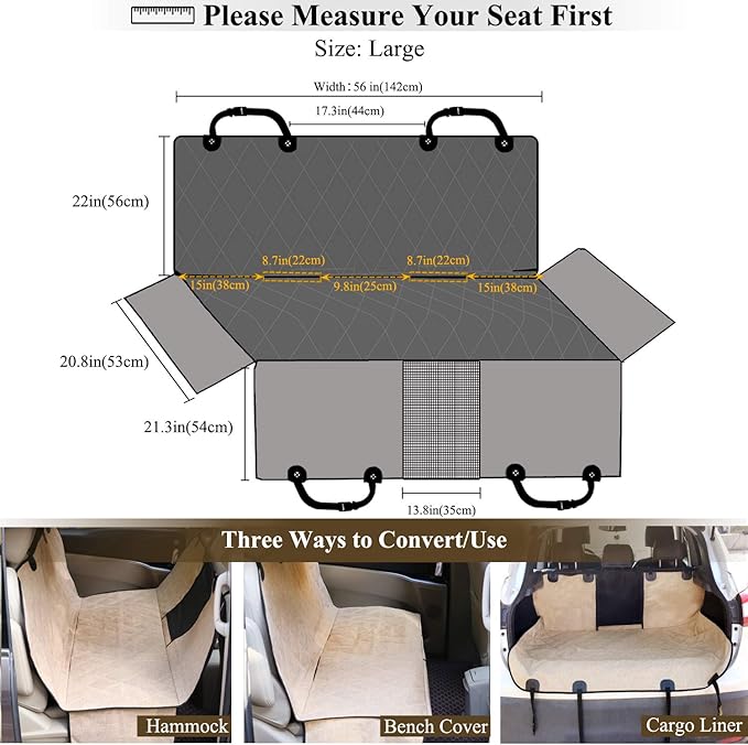VIVAGLORY Dog Seat Cover Easyhammock Dog Hammock, Seat Cover for Car SUV & Truck, Back Backseat Split Hair Resistant Protector for Pet, Large, Heather Khaki