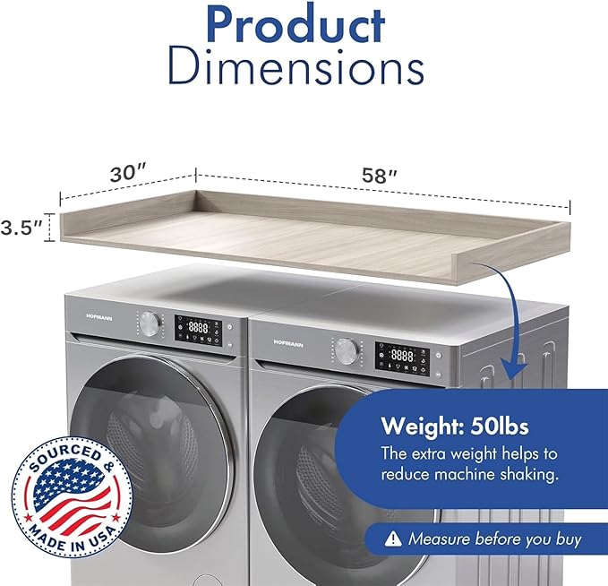 OfficeSimpli Large Washer Dryer Countertop 30 x 58 - Made in USA - Laundry Countertop Over Washer and Dryer, Laundry Room Countertop Organization Solution with Non-Slip Pads, Rustic Oak