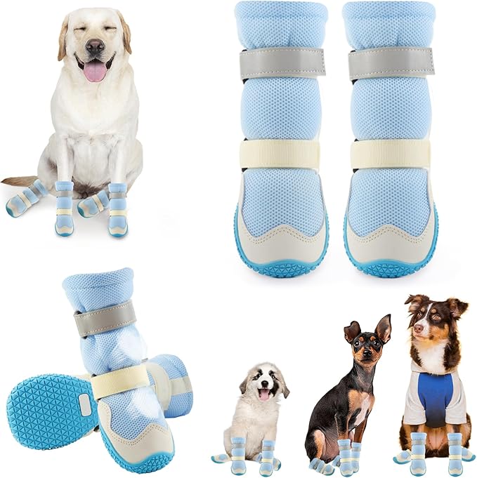 Dog Shoes for Medium Large Size Dogs, Breathable Dog Shoe for Hot Pavement, Dog Booties and Paw Protectors to Prevent Licking, Anti-Slip Dog Boots with Reflective for Summer, Hiking, Snow (Size 1)