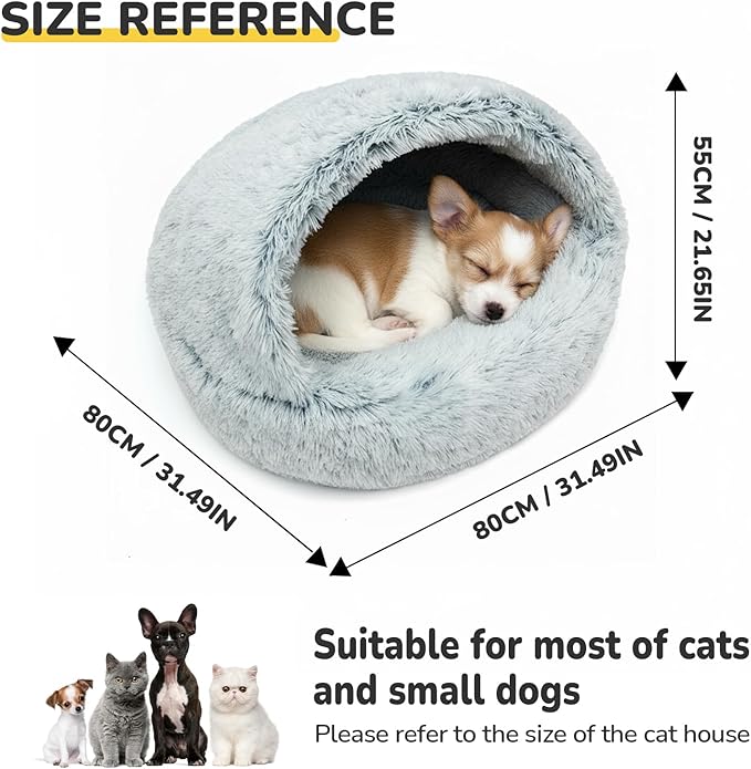 CATISM 31.5" Lx31.5 W Large Cat Beds for Indoor Cats Dogs - Cat Bed Calming Nest, Self Warming Cave, Cozy Pod for Cats or Dogs, Removable Washable Cove with Non-Slip Bottom for Large Cats Dogs