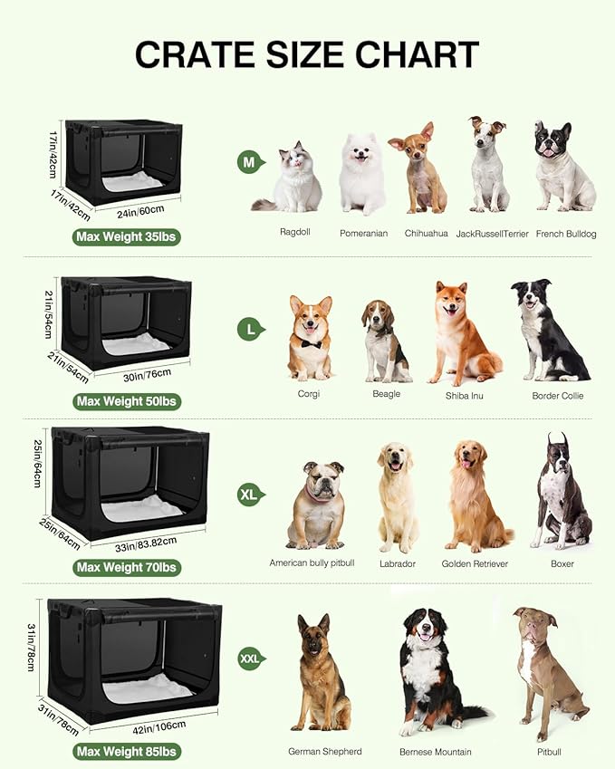 30-Inch Collapsible Travel Dog Crate, Portable 4-Door Soft Kennel for Medium to Large Dogs, Chew-Proof Mesh Windows, Indoor/Outdoor Use, Foldable, with Storage Bag (Black)