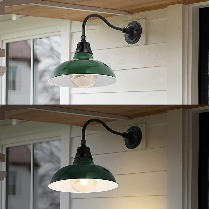 JONATHAN Y JYL7613F Aurora 12.25" 1-Light Farmhouse Industrial Indoor/Outdoor Iron LED Gooseneck Arm Outdoor Sconce Metal Bowl Shade Vintage Cottage Rustic Porch Patio Yard Barn, Green