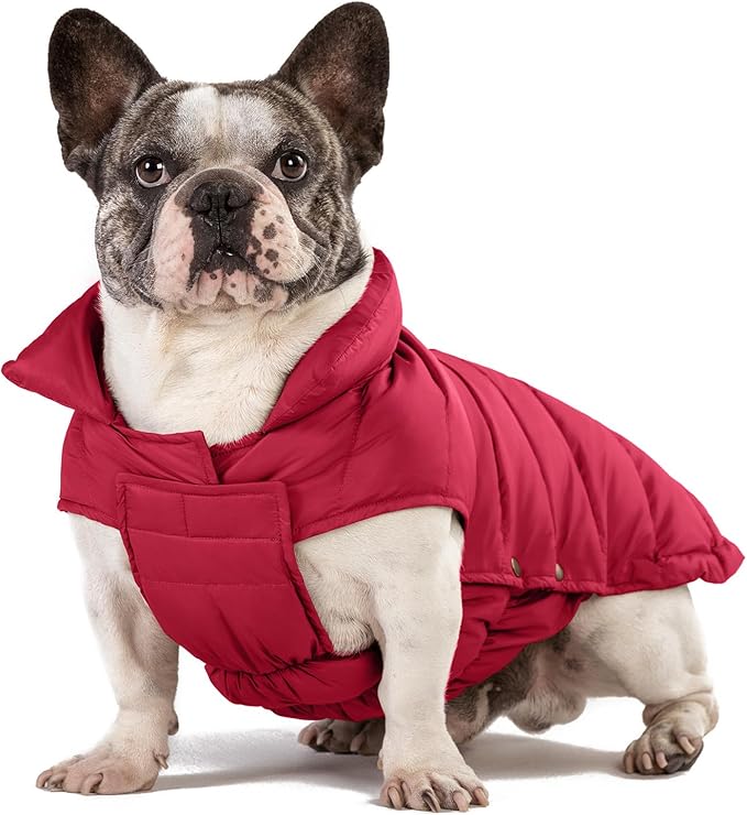 SPACE LION Dog Puffer Jacket, Down Winter Coat, Durable Outdoor Coat for Cold and Windy Conditions, Lightweight & Adjustable Fit Coats for Medium & Large Dogs, (Red, Size16/XL)