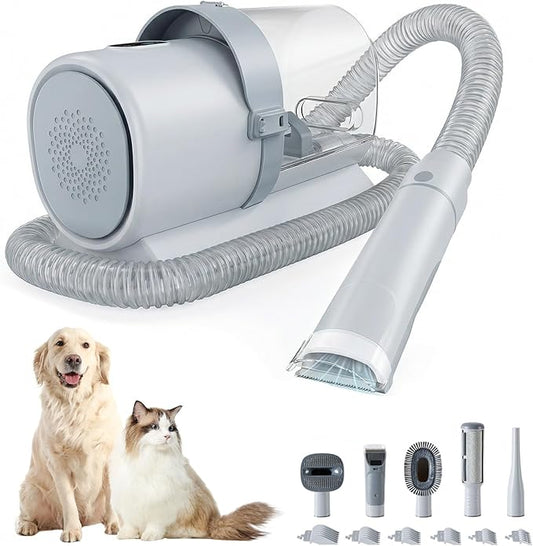 5-in-1 Pet Grooming Vacuum Kit, Dog Clippers with Cordless Low Noise 2.5L Dust Cup, 3 Suction Modes and 5 Groomer Tools for Dogs, Cats and Other Animals Hair Trimmer