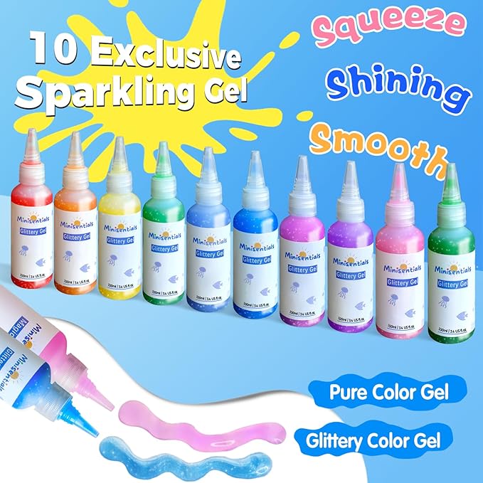 MINISENTIALS Magic Water Elf Toy Kit - 20 Colors Aqua Art Gel 100ml Jumbo Size Famliy Set - 15 Sea Creature Molds Magic Fairy Squishy Maker - Party Favor Birthday Christmas Gift for Kids