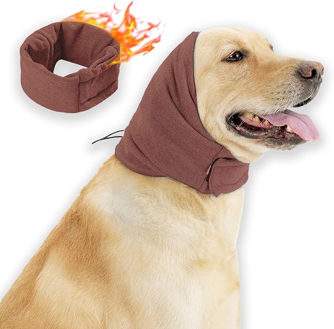 Ear Muffs for Dogs,Warm Winter Head Wrap Calming Hoodie,No Shake Anxiety Relief Pet Covers Ear Noise Protection Vest for Dogs Thunder Fireworks,Vet Visits,Grooming(Reddish Brown,L)