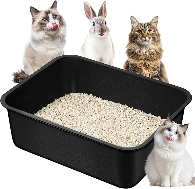Stainless Steel Cat Litter Box - Large Metal High Sided Litter Pan, Non-Stick & Odor-Free, Easy to Clean, Anti-Leakage Pet Toilet for Cats/Kittens/Rabbits（17.7" L x 13.8" W x 6" H）