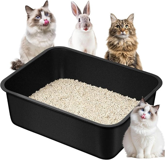 Stainless Steel Cat Litter Box - Large Metal High Sided Litter Pan, Non-Stick & Odor-Free, Easy to Clean, Anti-Leakage Pet Toilet for Cats/Kittens/Rabbits（17.7" L x 13.8" W x 6" H）