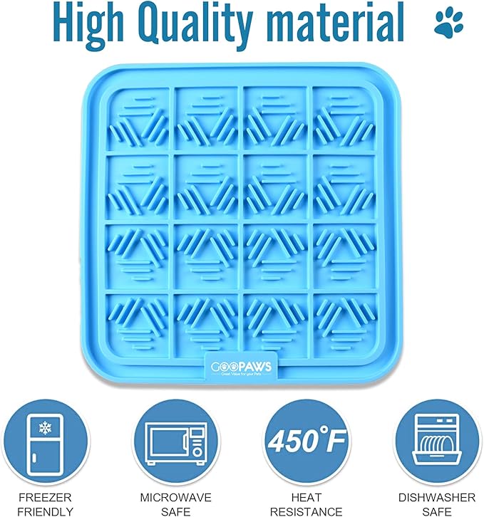 Licking Mat 2 Pack - Orange & Blue - Dog & Cat Slow Feeding Textured Pads, Food Grade Silicone, Spread Food & Treats, Pet Soothing Activity