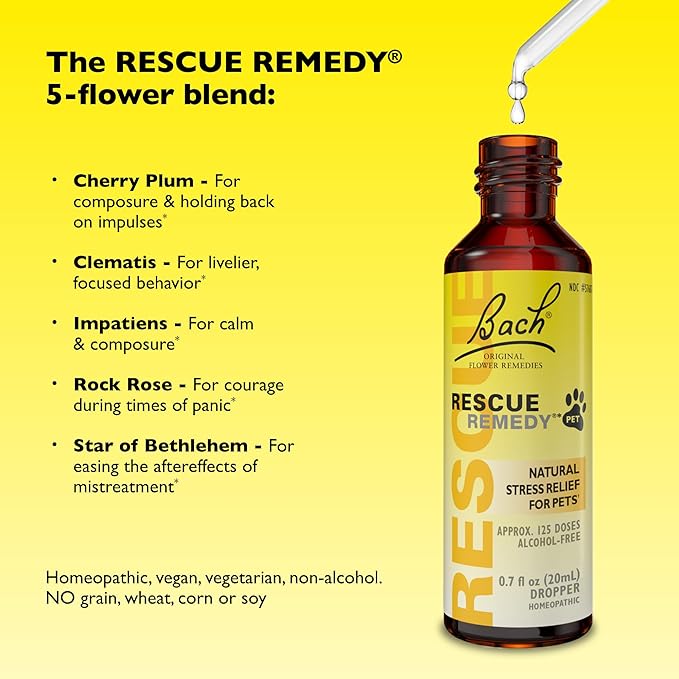 Rescue Remedy Pet Dropper - 20mL - Stress & Tension Support for Dogs & Cats with Bach Natural Flower Essences - Sedative-Free, Homeopathic Liquid Formula - For All Breeds, Ages & Weights