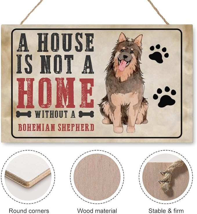 Dog Lover Gift Fuuny Wood Sign A House Is Not A Home Without A Bohemian Shepherd Retro Dog Paw Print Wall Art Decorative Home Kitchen Living Room Beroom Nursery Decor Signs 10"x16"