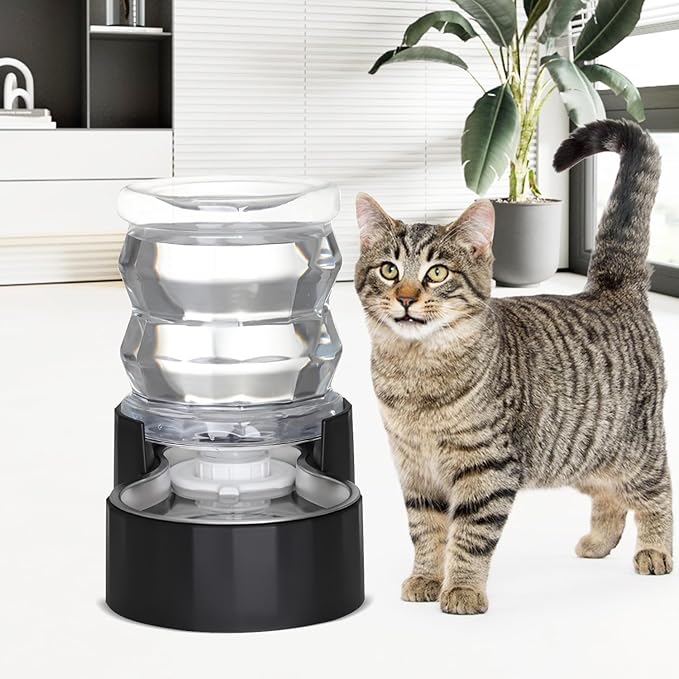 RIZZARI Dog Food Water Dispenser: 4L Large Black Stainless Steel Feeder with Triple Filter -Healthy Hydration for Pets in The Living Room - Garden and Study Room