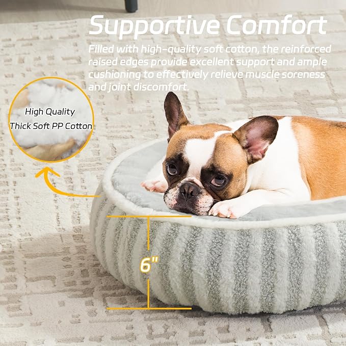 Small Dog Beds for Small Dogs, Washable Cat Beds for Indoor Cats with Anti-Slip Bottom, Supportive Soft Calming Sleeping Pet Bed for Puppy and Kitten, 21 inches, White