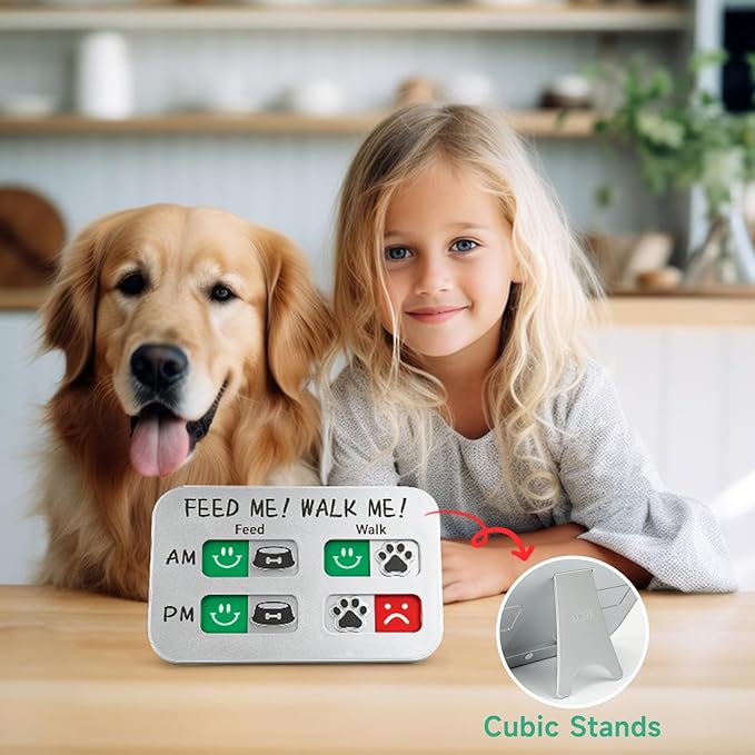 YAUYIK Dog Feeding Reminder, Puppy Feeding Schedule Chart, AM/PM Daily Indication Chart Feed/Walk Your Pets, Helps You to Track Pet Feeding & Walking (Silver)