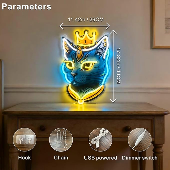 Cat Neon Sign - LED Signs for Wall, Room Decor for Women & Man Cave Decor, Cat Gifts for Women, USB-Powered Neon Sign with Dimmable 9-Level Brightness for Bedroom Living Room