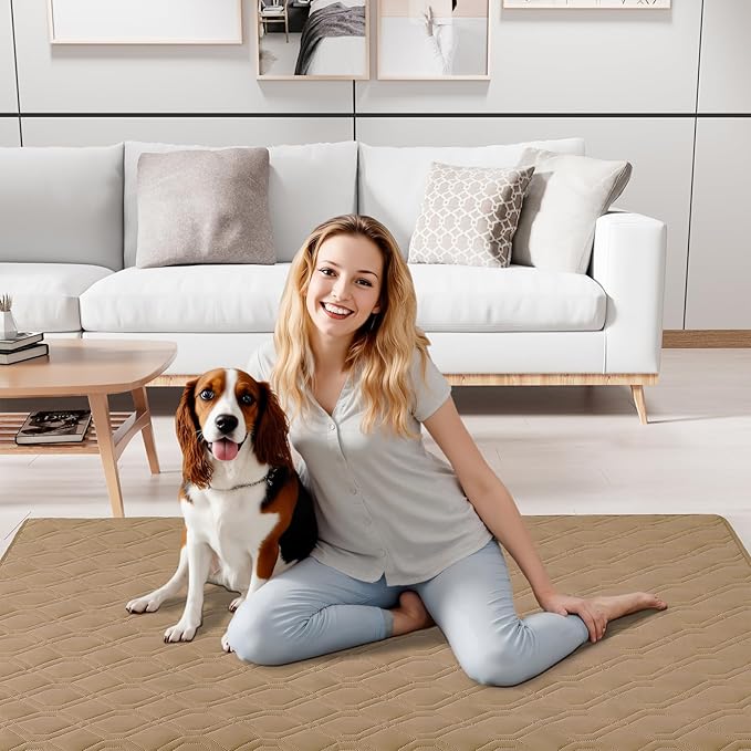 Smiry Waterproof Dog Blanket, 68x82 Inch Soft Pet Bed Cover Reversible, Washable Sofa Couch Furniture Protector for Small Medium Large Dog Puppy Cat, Geometric, Camel/Beige