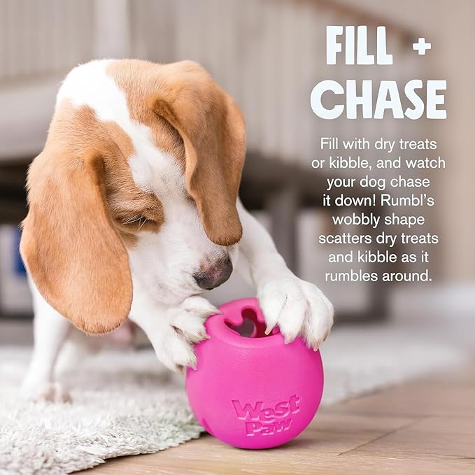 WEST PAW Zogoflex Rumbl Treat-Dispensing Dog Toy – Interactive Slow-Feeder Chew Toy for Dogs – Dog Enrichment Toy – for Moderate Chewers, Fetch, Catch – Holds Kibble, Treats (Jungle Green, Large)