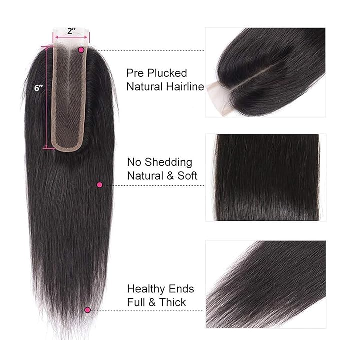 Selina Hair Straight 2x6 Lace Closure Human Hair Brazilian Virgin Hair Natural Black 16 Inch