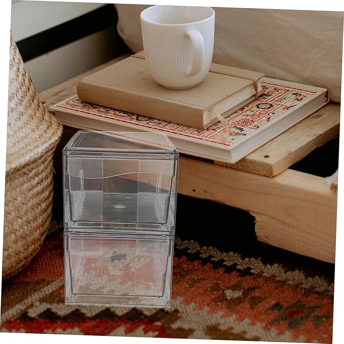 OUNONA 2pcs Stackable Makeup Organizer Removable Acrylic Cosmetic Storage Box for Efficient Desktop and Bathroom Organization