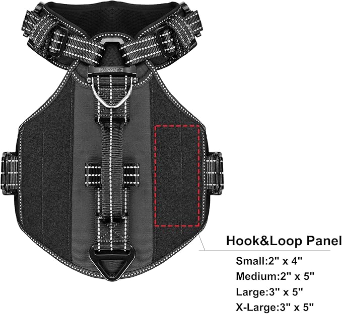 ICEFANG GN8 Tactical Dog Harness with 4X Metal Buckles for X-Large Sized Dogs,Reflective in Training Walking K9 Vest,No-Pull Front Leash Clip,Adjustable Pet Harness (Black, X-Large (Pack of 1))