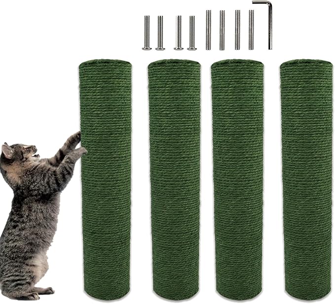 4 Pcs Cat Scratching Posts Replacement,15.7"x3.1''Natural Sisal Cat Tree Post Replace Parts for Indoor Cats Tower Repair Scratch Refill Poles with M8 Screws for Kitten Spare Furniture Accessories
