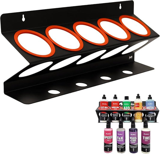 Maxshine Universal Detailing Spray Bottle Holder – Mobile Detailing & Car Garage Organizer, Holds 5 Bottles (16oz) with 4 Small Holes – Lightweight Design, Easy Wall Mounting