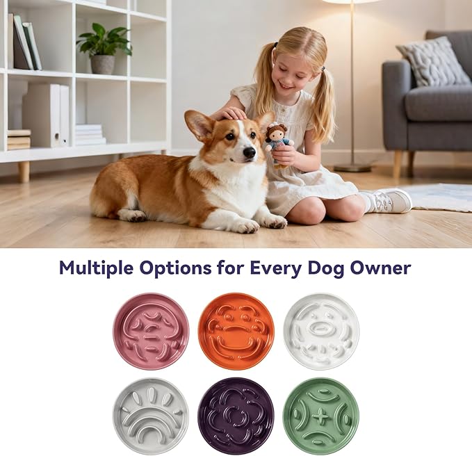 Ceramic Slow Feeder Dog Bowl - Maze Dog Bowl to Slow Down Eating - Feeding Dish for Fast Eaters - Ideal Food Control Dish for Medium to Large Breeds - 8.2 Inch - 1.8 Cups (180g) - Orange
