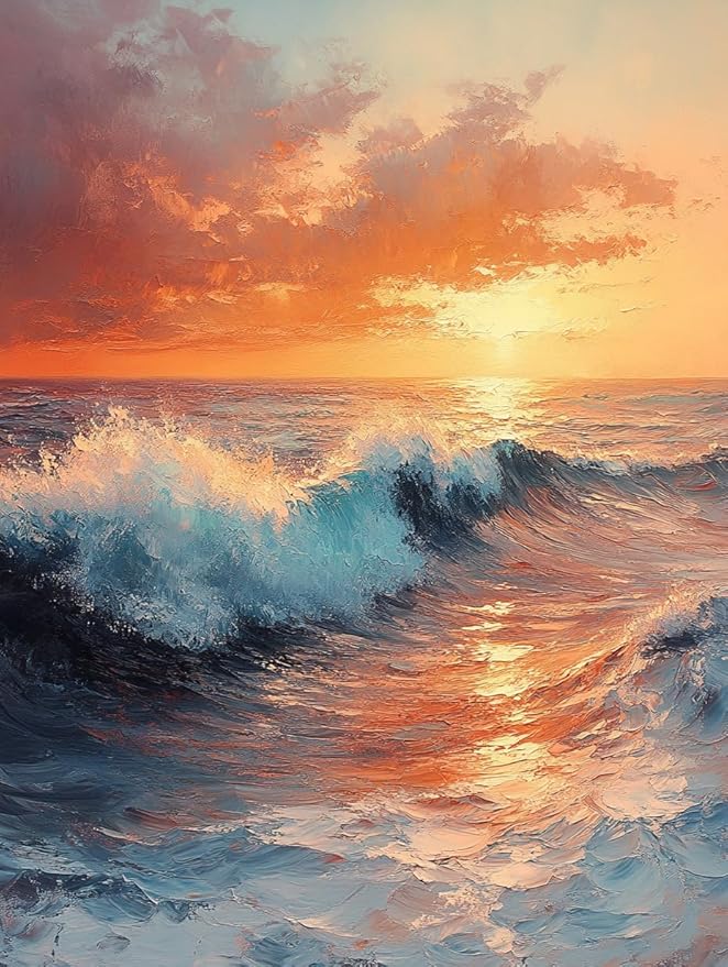 DIY Paint by Numbers for Adults Beginner, Calm Ocean Waves at Dawn, Paint by Numbers Kit Dog Painting by Numbers for Adults, 16" x 20"