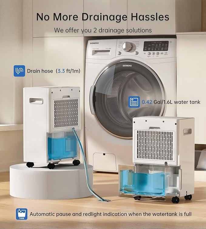 1500 Sq. Ft Dehumidifiers for Home, 30 Pints dehumidifier for Basement with drain hose,Smart APP control, 1.6L Tank,24H Timer,Intelligent Humidity Control,Ideal for Bedroom,Bathroom & RV