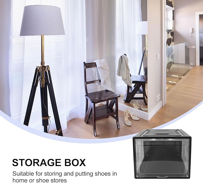 Kichvoe Large Stackable Shoe Storage Box with Flip Lid and Secure Buckle, Black Practical Organizer for Men and Women’s Sneakers, Display and Closet Storage Container