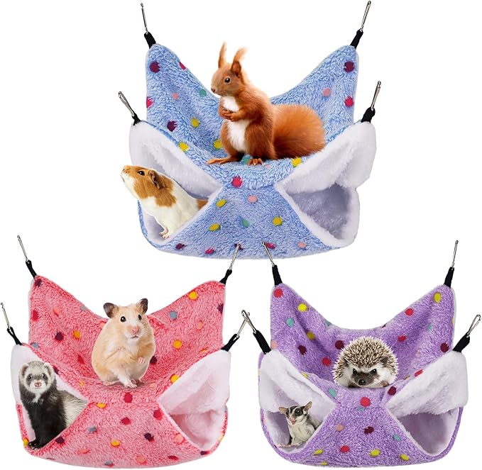 3 Pcs Guinea Pig Hammock, Rat Ferret Hamster Hanging Hammock Guinea Pig Accessories for Small Animals Chinchilla Parrot Sugar Glider Ferret Squirrel (11"×11")