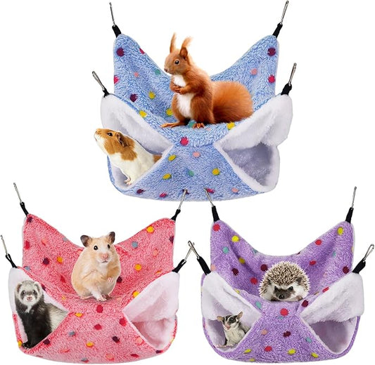3 Pcs Guinea Pig Hammock, Rat Ferret Hamster Hanging Hammock Guinea Pig Accessories for Small Animals Chinchilla Parrot Sugar Glider Ferret Squirrel (11"×11")