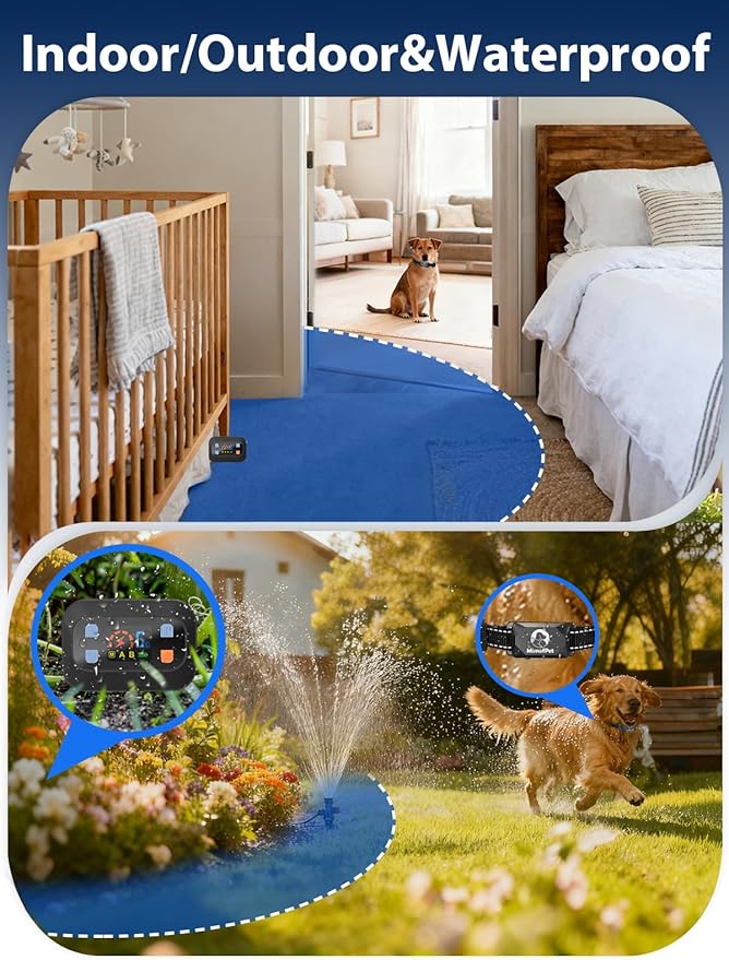 MIMOFPET Wireless Pet Barrier - Outdoor Indoor Pet Barrier Waterproof with Adjustable Range up to 8.2 ft,Adjustable Safe Static Intensity, Rechargeable Color Display Boundary Fence System for Dogs