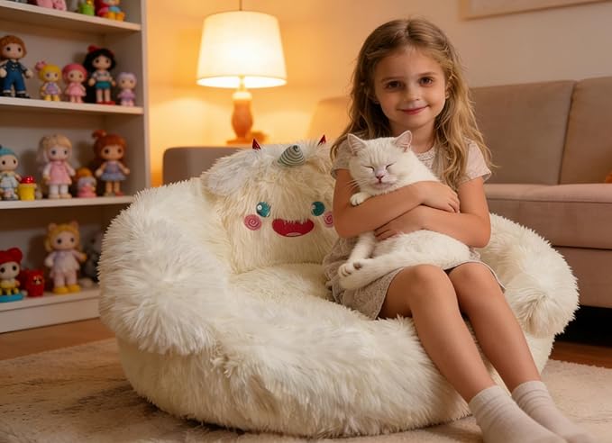Kaiyue Plush 2-in-1 Dog Beds& Kids Sofa- Warm Little Nest with Cute Monster Design, Soft Fluffy Lounge for Children (Ages 3-8) and Small/Medium Cats/Dogs,Plush Anti-Anxiety Dog & Cat Nest for 30LB