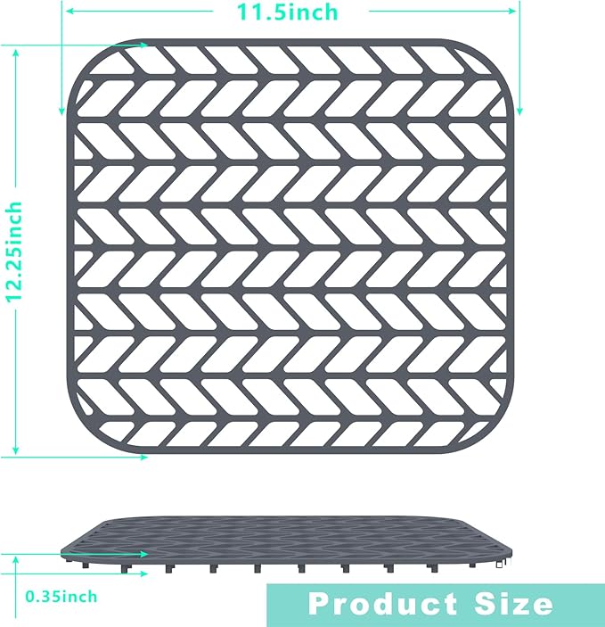 AWOKE Sink Protectors for Kitchen Sink - 12.25" x 11.5" Sink Mat - Heat-resistant Easy-clean Silicone Sink Mat - for Protection of Stainless Steel Sink (Grey)
