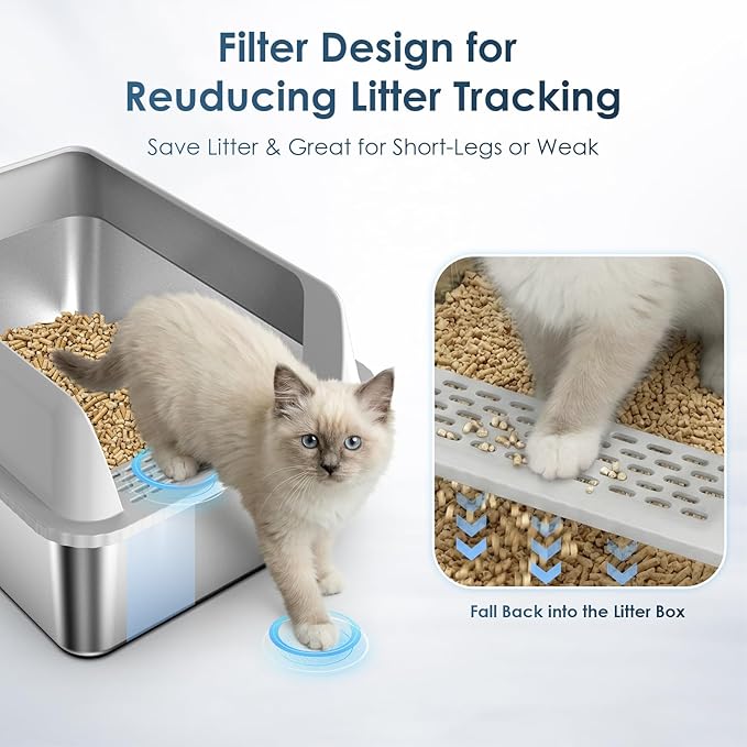 Small Stainless Steel Litter Box with Lid, 17.3x13.4x10 Inches Kitty Litter Box for Kittens & Small Pets, Enclosed Metal Cat Litter Box for Leak Proof, Easy-Clean Non-Stick, Odor Control