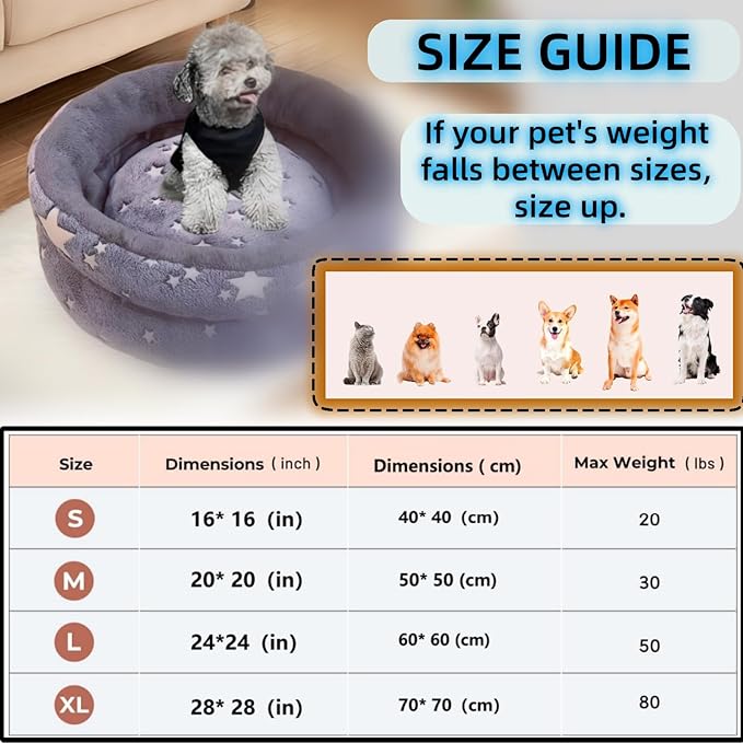 Dog Beds for Small Dogs -Cute Cat Beds for Indoor Cats Calming Pet Beds, Circle Orthopedic Cuddle Puppy Bed with Jacquard Shaggy Plush & Anti Slip Bottom，Dark Grey