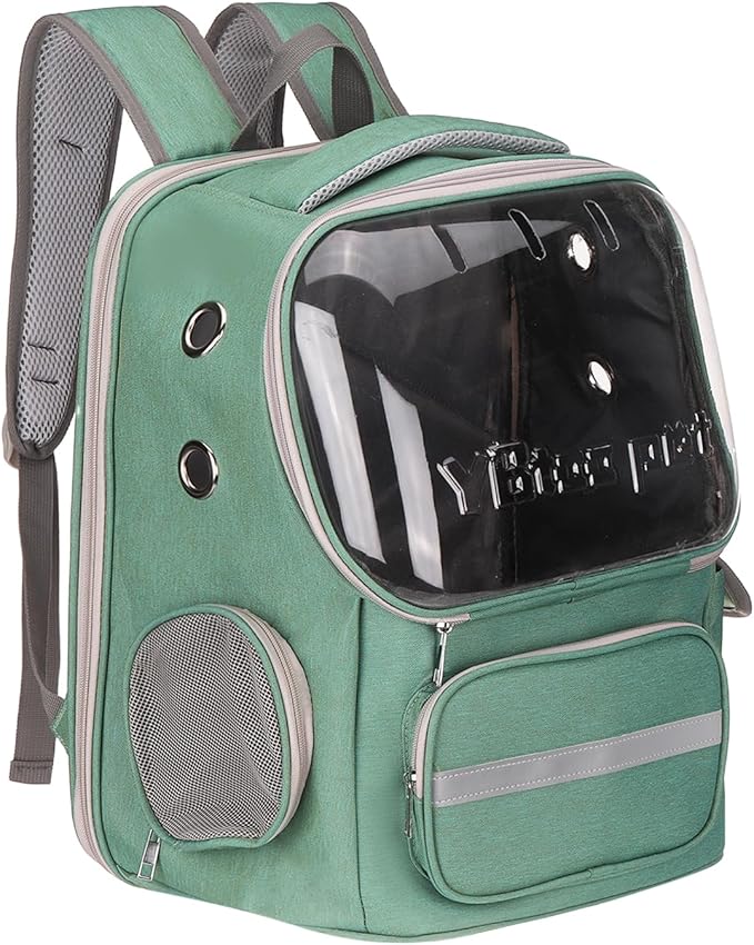 Pet Backpack Carrier, Portable and Ventilated, Oxford Cloth, Dog Cat Travel Bag with Transparent Cover 14.17", (Green, 1 Pcs), Intended for Hiking/Camping/Traveling