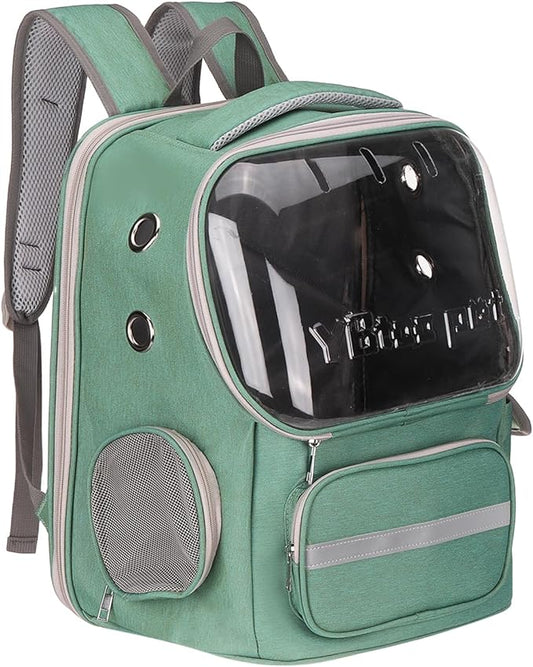 Pet Backpack Carrier, Portable and Ventilated, Oxford Cloth, Dog Cat Travel Bag with Transparent Cover 14.17", (Green, 1 Pcs), Intended for Hiking/Camping/Traveling