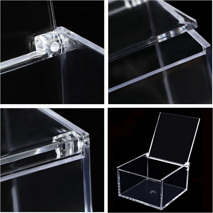 Clear Box with Hinged Lid, Small Acrylic Box with lid Storage Contanier Holder Transparent Dust-Proof Mask Storage Case Container for Home Office Car, Clear